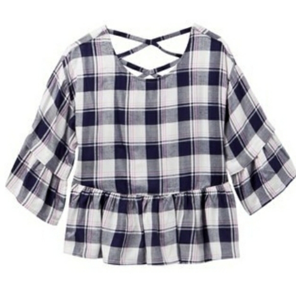 TEN Sixty Sherman  Blue & Pink Plaid‎ Peplum Top - Picture 1 of 8